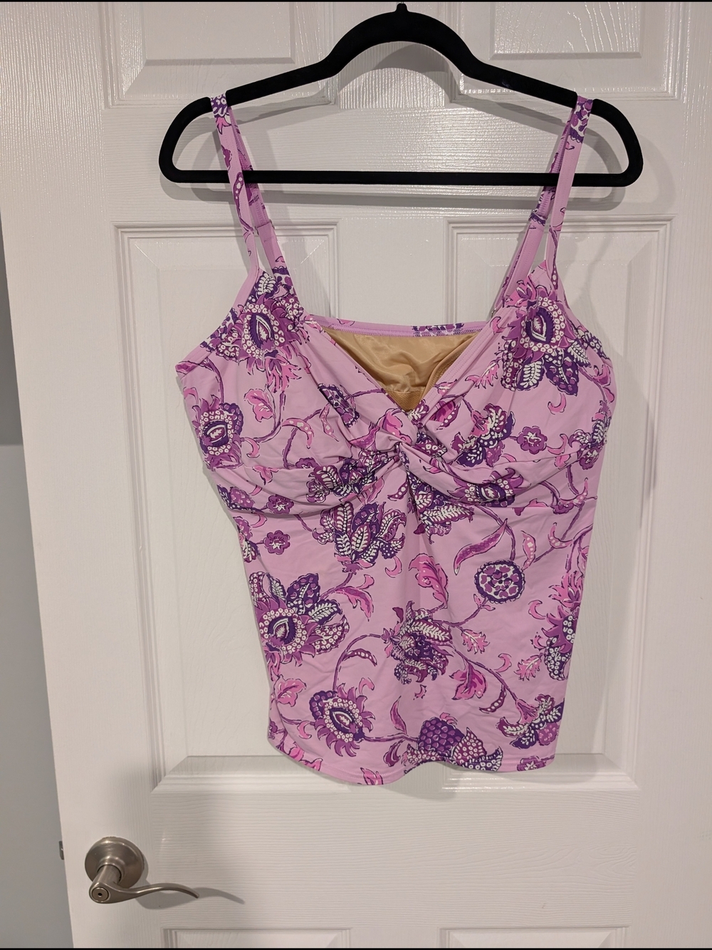 Lands' End Purple & Pink Floral Twist-Front Tankini Swim Top in Size 18 - Picture 1 of 12
